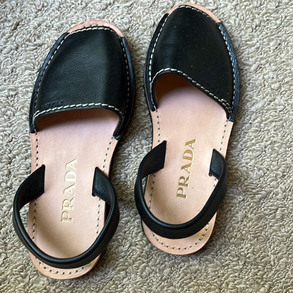 Prada Women Black Leather Sandals with COA!. New!